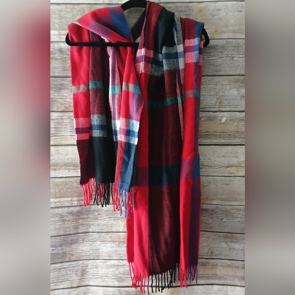 J. Crew Red and Black Striped Scarf